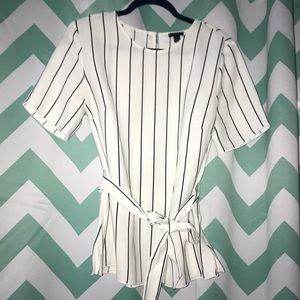 Ann Taylor White and Black Striped Blouse